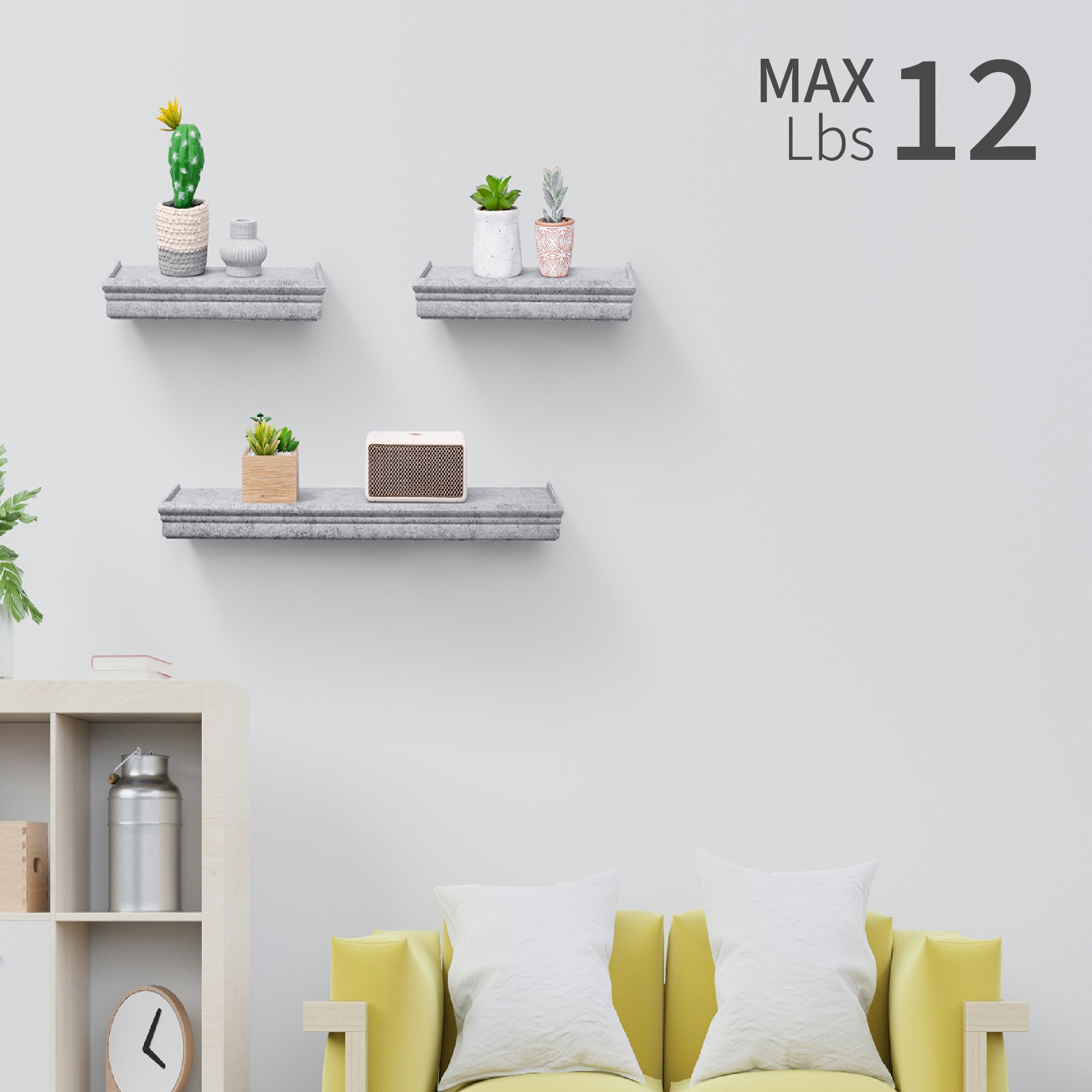 Floating Shelves 23.6" Wall Mounted Wood Shelves For Bathroom, Bedroom, Living Room, Kitchen, Hanging Shelf For Books/Storage/Decor With Invisible Brackets, Gray_voghion.com